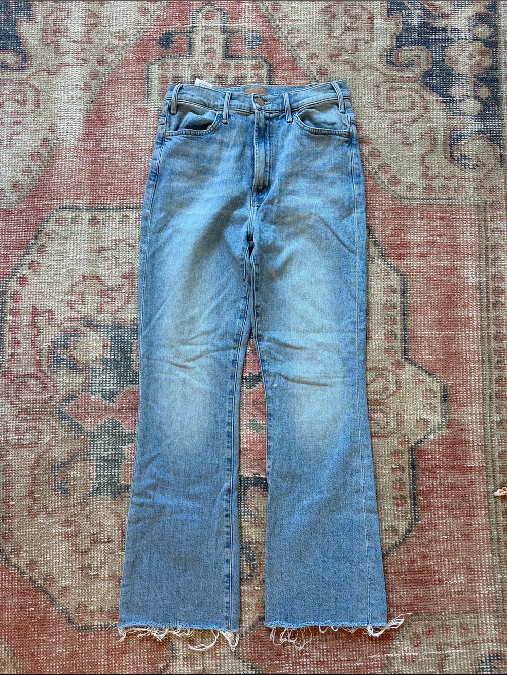 MOTHER Hustler Ankle Fray Women’s Light Blue High-Rise Straight Jeans